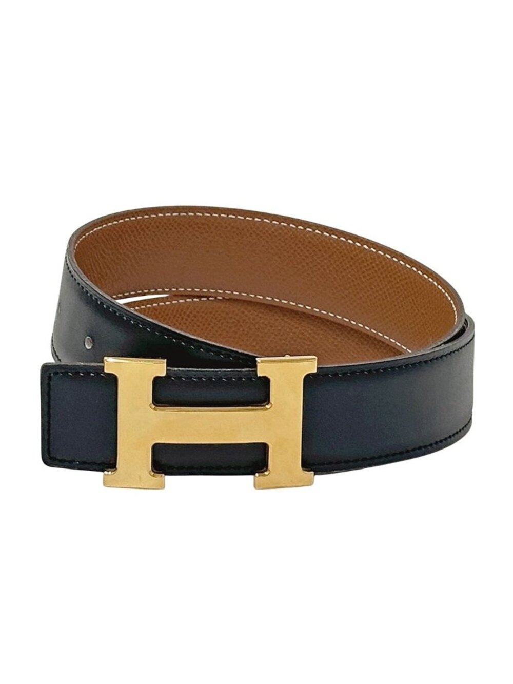 Hermes Belt H Box Calf Black Gold 70 Reversible